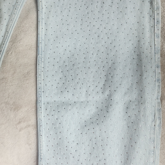 H&M RHINESTONE Embellished Denim Pants Light Denim Blue BNWT - Picture 13 of 16
